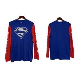 Superman Men's Large "Superman" Logo DC Comics Long Sleeve T-Shirt Blue